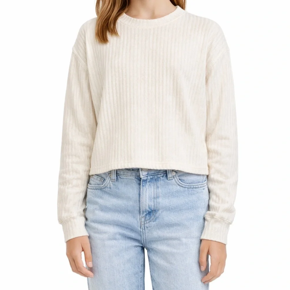 Girls H&M Cream Ribbed Knit Top